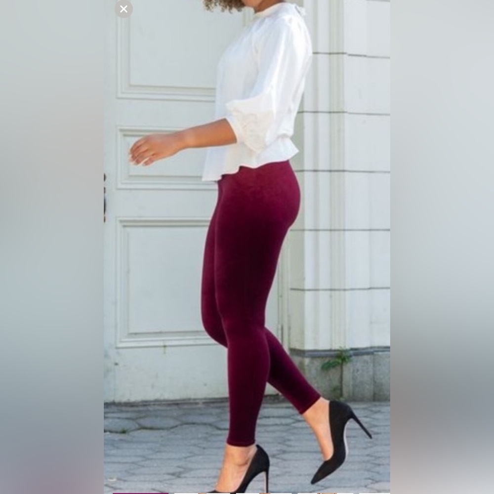 Spanx Burgundy Velvet Leggings Sz M